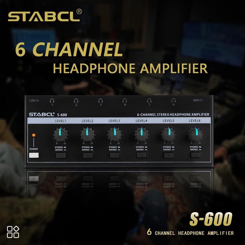 STABCL Headphone Amplifier 6 Channel, Stereo Headphone Amp with 3.5mm&6.35mm Input and Output, Metal Portable Studio Headphone Amp Splitter, Headphone Mixer with Mono and Stereo for Recording Studios - Image 2
